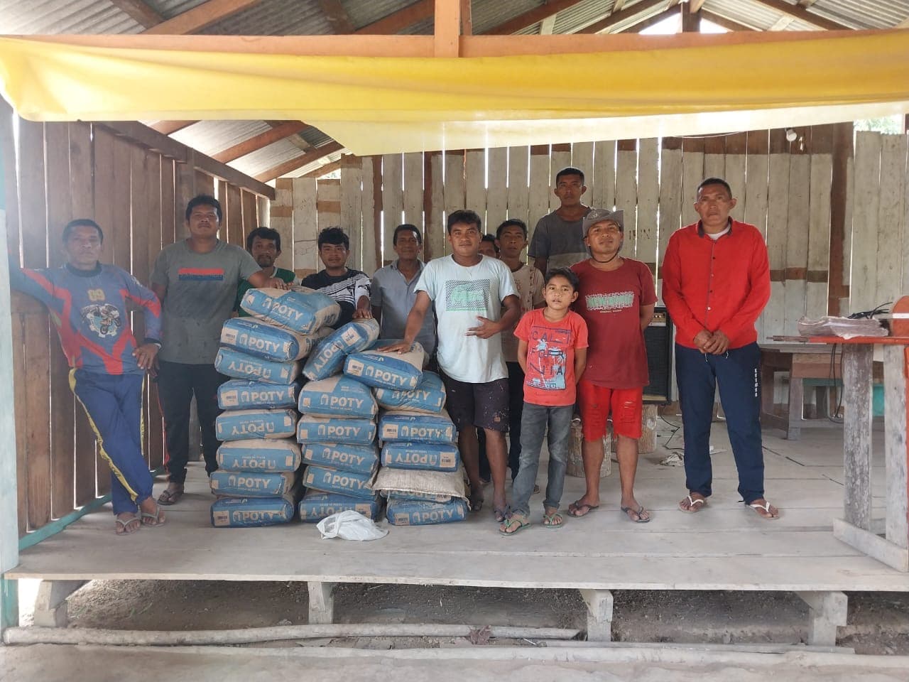 Community members with donated materials